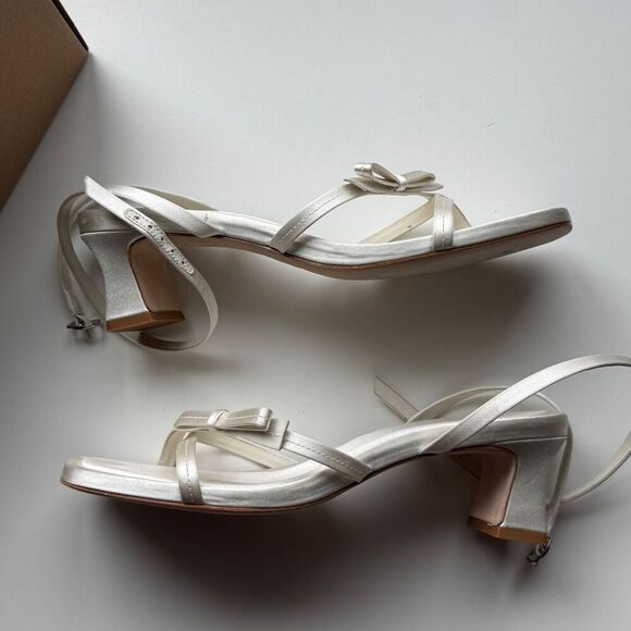Used Reformation Esther Block Heeled Sandal, Ivory Satin, US women’s size: 8.5 - Picture 8 of 13